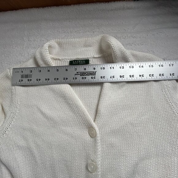Lauren Ralph Lauren Womens Cotton Knit Cardigan Sweater Size Large White Pockets - Picture 6 of 8